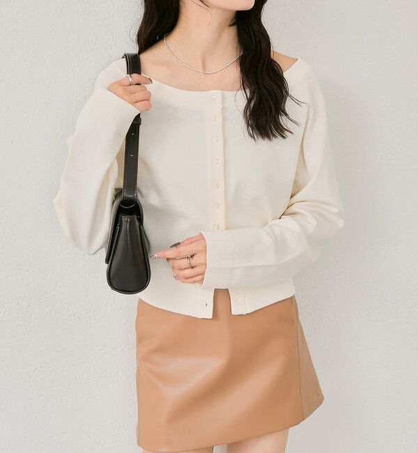  「ワイドネッククリアボタンカーディガン」|カーディガン|