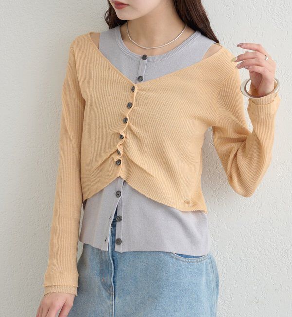  「ショルダースリットレイヤードニット」|ニット・セーター|グレー