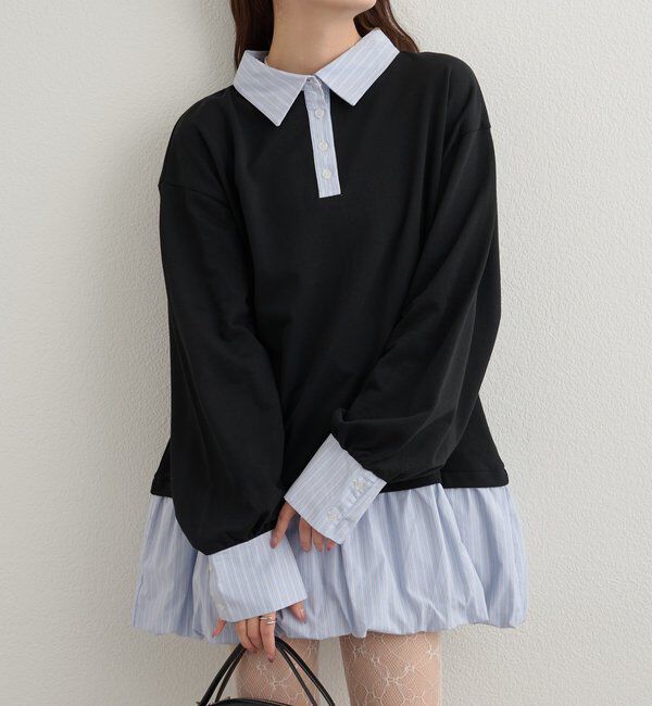  「バルーン切り替えミニワンピース」|ワンピース|ブラック