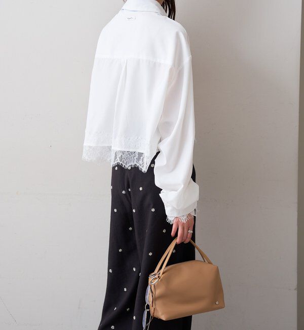  「ストライプ裾レースシャツ」|シャツ・ブラウス|