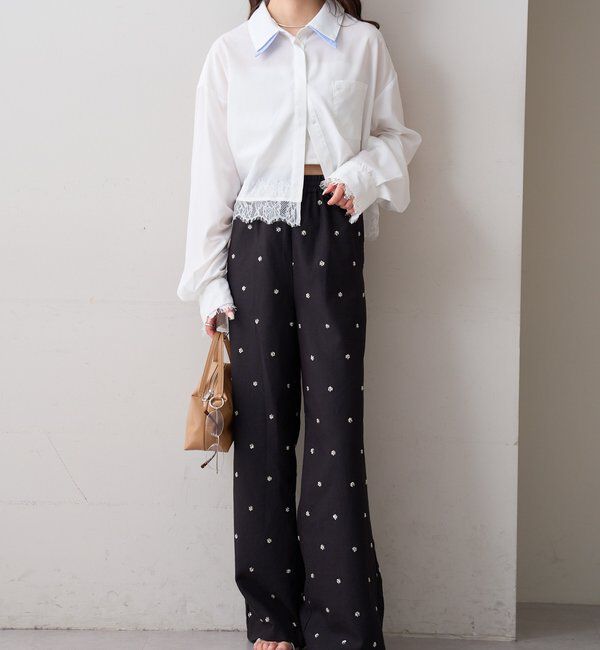  「ストライプ裾レースシャツ」|シャツ・ブラウス|