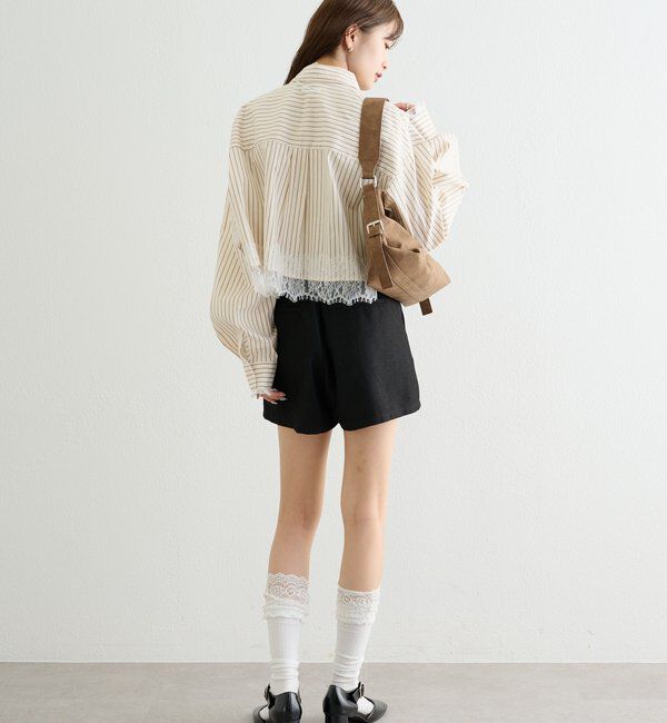  「ストライプ裾レースシャツ」|シャツ・ブラウス|