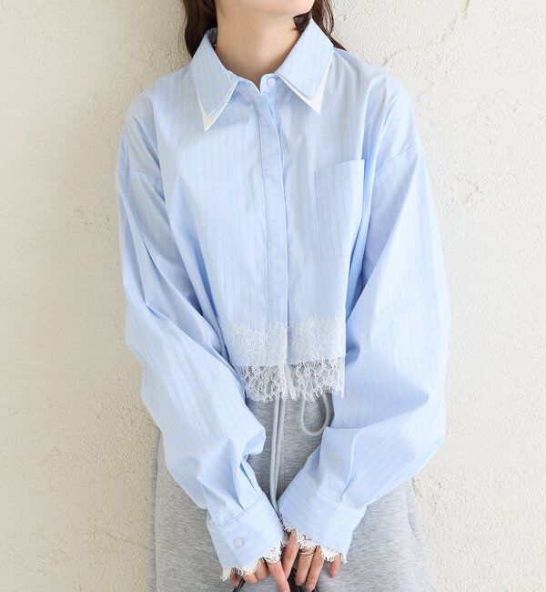  「ストライプ裾レースシャツ」|シャツ・ブラウス|