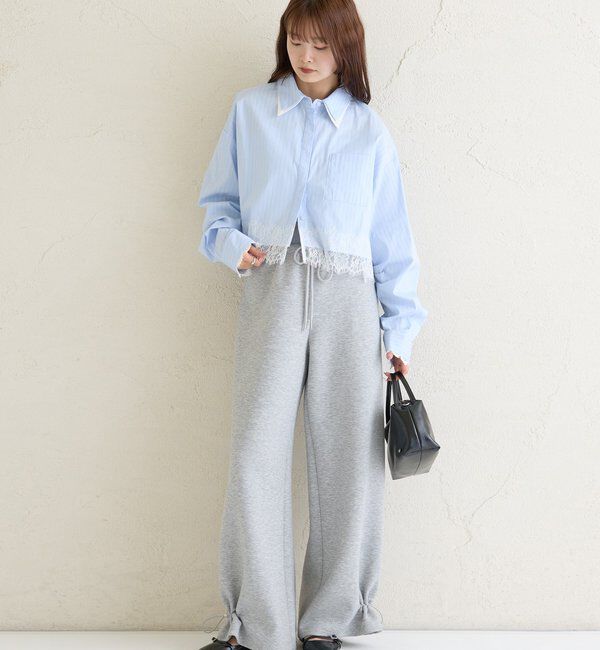  「ストライプ裾レースシャツ」|シャツ・ブラウス|