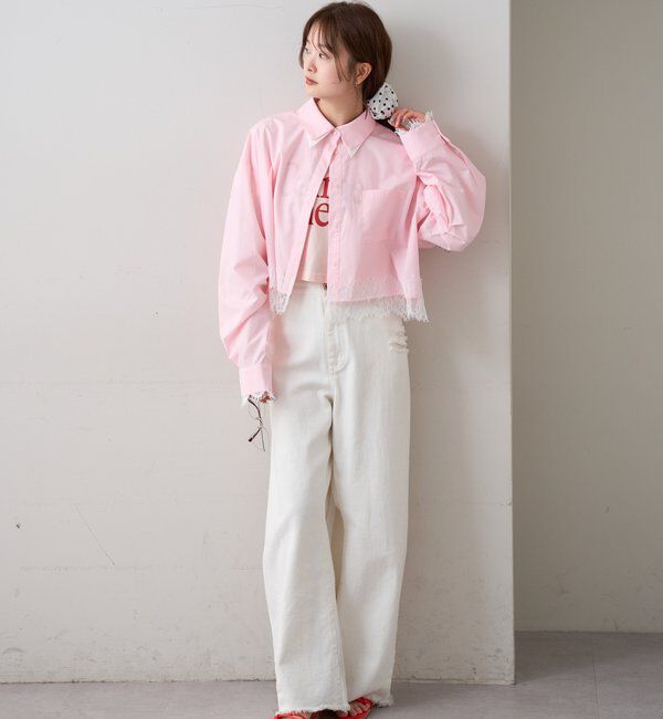  「ストライプ裾レースシャツ」|シャツ・ブラウス|