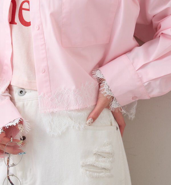  「ストライプ裾レースシャツ」|シャツ・ブラウス|