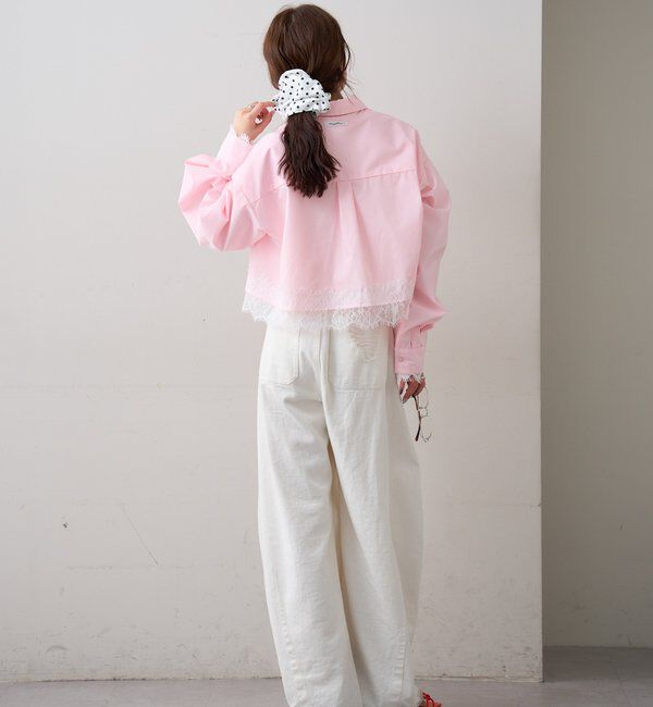  「ストライプ裾レースシャツ」|シャツ・ブラウス|