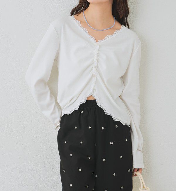  「ギャザーレースリブカーディガン」|Tシャツ・カットソー|