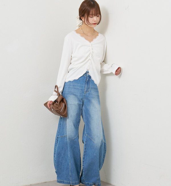  「ギャザーレースリブカーディガン」|Tシャツ・カットソー|