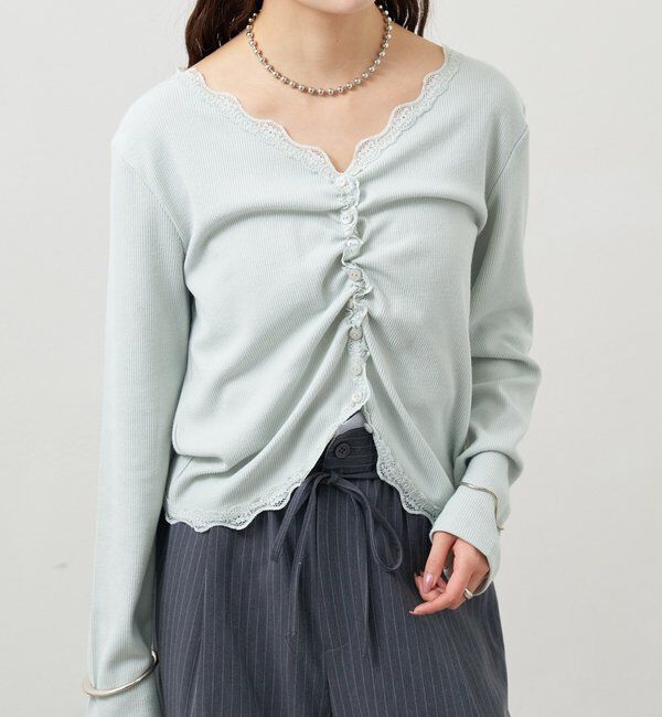  「ギャザーレースリブカーディガン」|Tシャツ・カットソー|