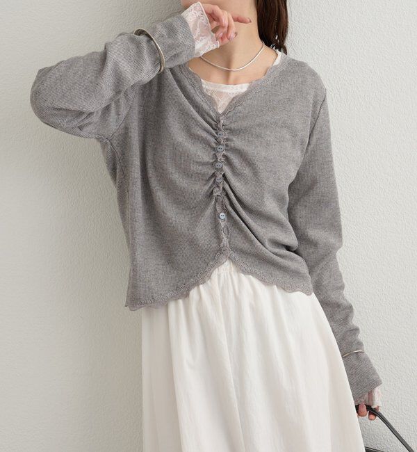  「ギャザーレースリブカーディガン」|Tシャツ・カットソー|