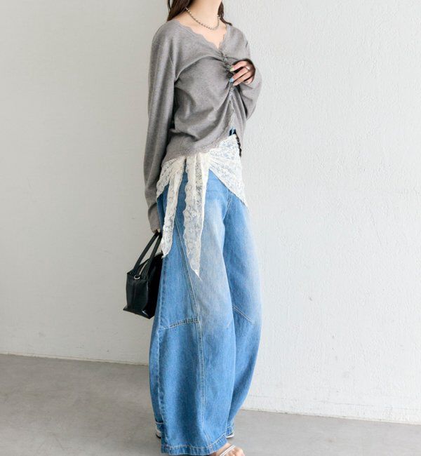  「ギャザーレースリブカーディガン」|Tシャツ・カットソー|