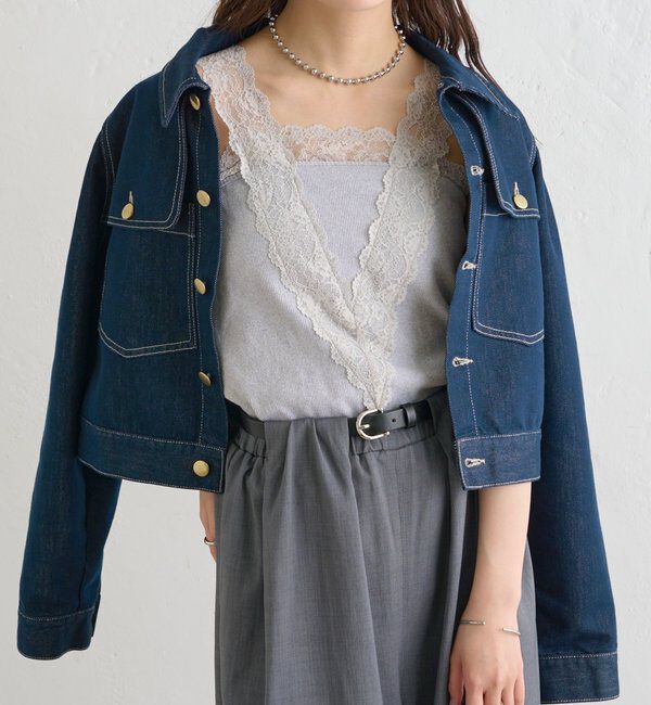  「パット付きVレースタンクトップ」|キャミソール|グレー