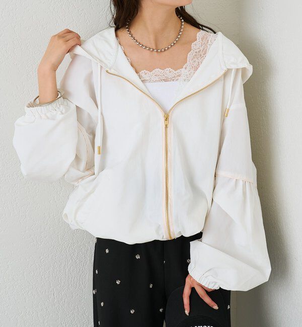  「ナイロンフーディーパーカー」|ブルゾン・スタジャン|オフホワイト