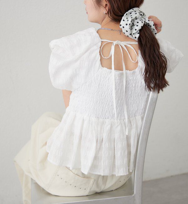  「チェックパフブラウス」|シャツ・ブラウス|オフホワイト