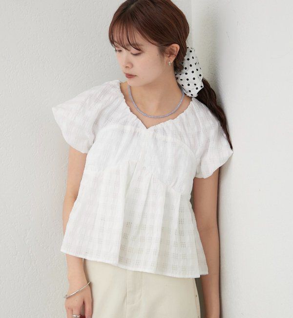 「チェックパフブラウス」|シャツ・ブラウス|
