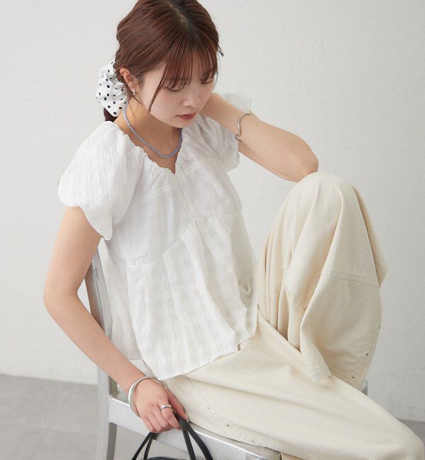  「チェックパフブラウス」|シャツ・ブラウス|