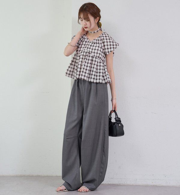  「チェックパフブラウス」|シャツ・ブラウス|