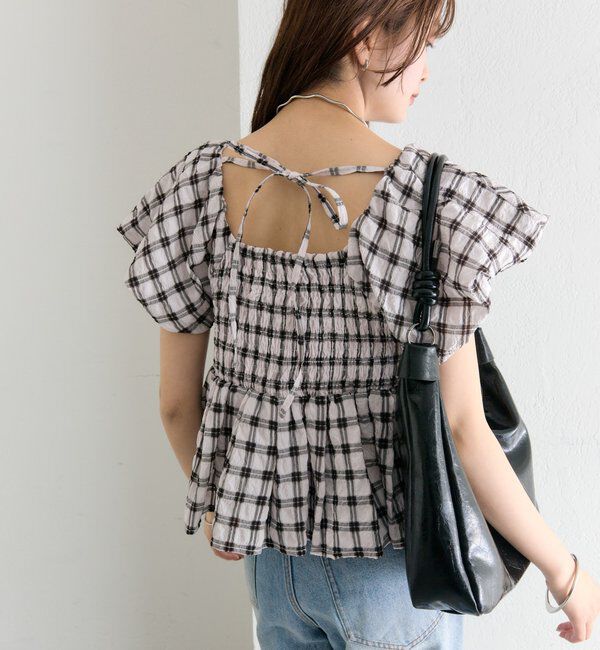  「チェックパフブラウス」|シャツ・ブラウス|