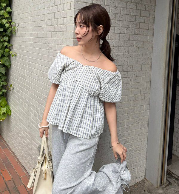  「チェックパフブラウス」|シャツ・ブラウス|