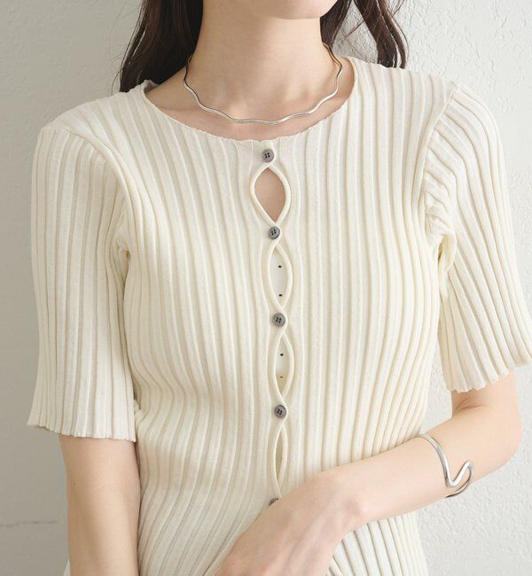  「ラウンドスリット半袖カーディガン」|カーディガン|