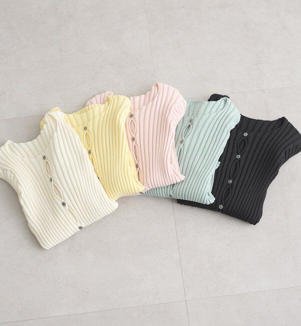  「ラウンドスリット半袖カーディガン」|カーディガン|