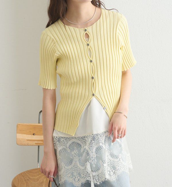  「ラウンドスリット半袖カーディガン」|カーディガン|