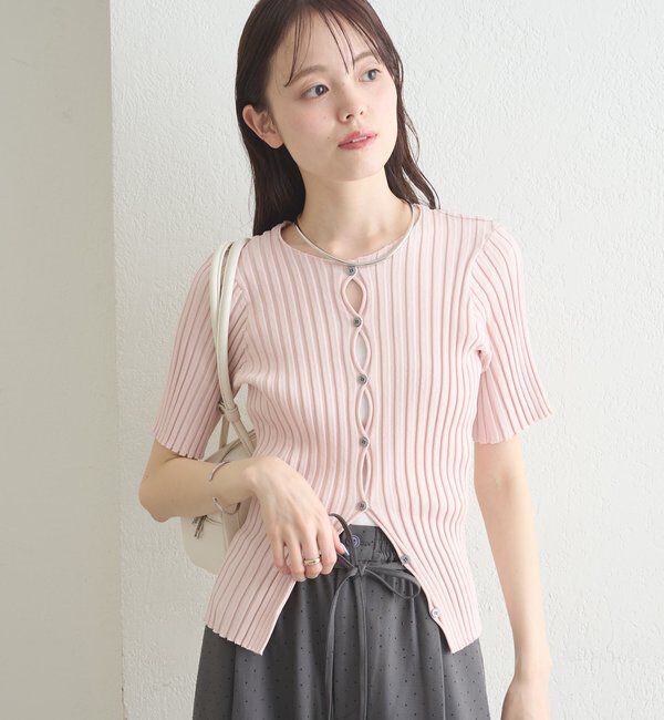  「ラウンドスリット半袖カーディガン」|カーディガン|