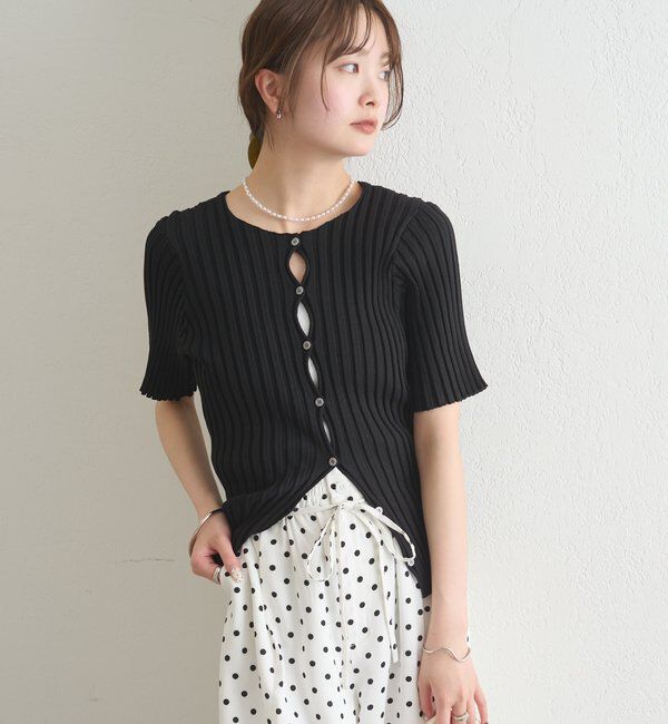  「ラウンドスリット半袖カーディガン」|カーディガン|