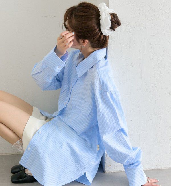  「ストライプBIGシャツ」|シャツ・ブラウス|ブルー
