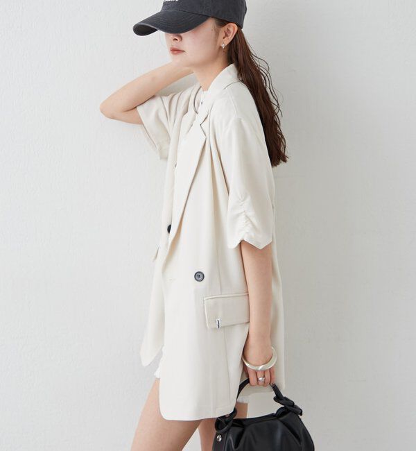  「袖口ギャザー半袖ジャケット」|テーラードジャケット|