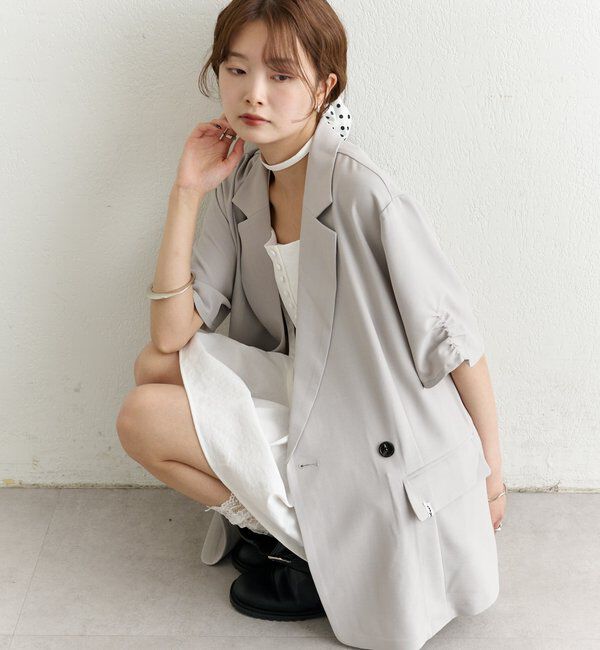  「袖口ギャザー半袖ジャケット」|テーラードジャケット|