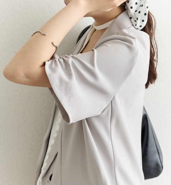  「袖口ギャザー半袖ジャケット」|テーラードジャケット|