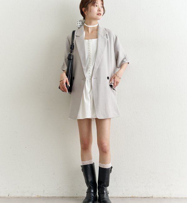 「袖口ギャザー半袖ジャケット」|テーラードジャケット|