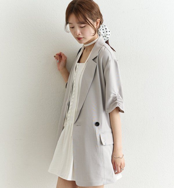  「袖口ギャザー半袖ジャケット」|テーラードジャケット|