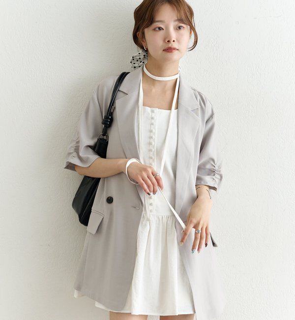  「袖口ギャザー半袖ジャケット」|テーラードジャケット|