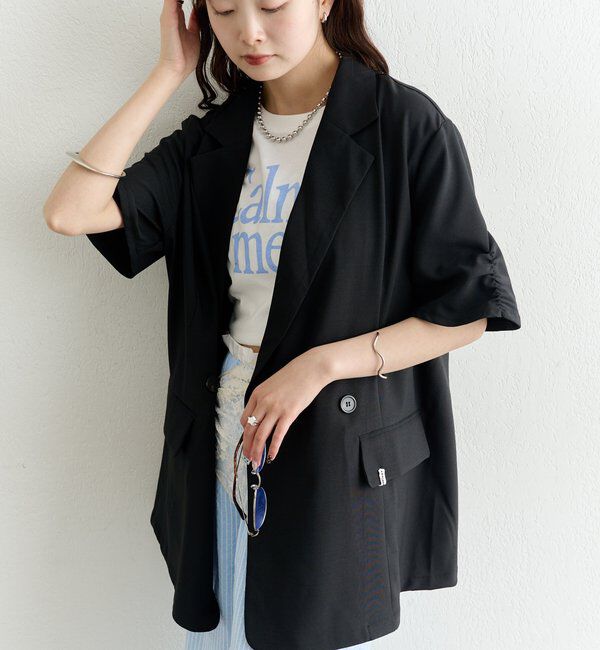  「袖口ギャザー半袖ジャケット」|テーラードジャケット|