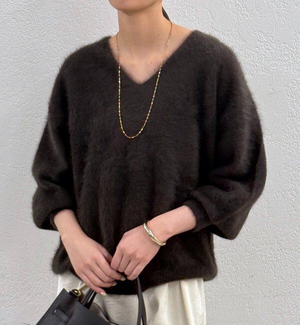  「FURカシミヤVニット」|ニット・セーター|ダークブラウン
