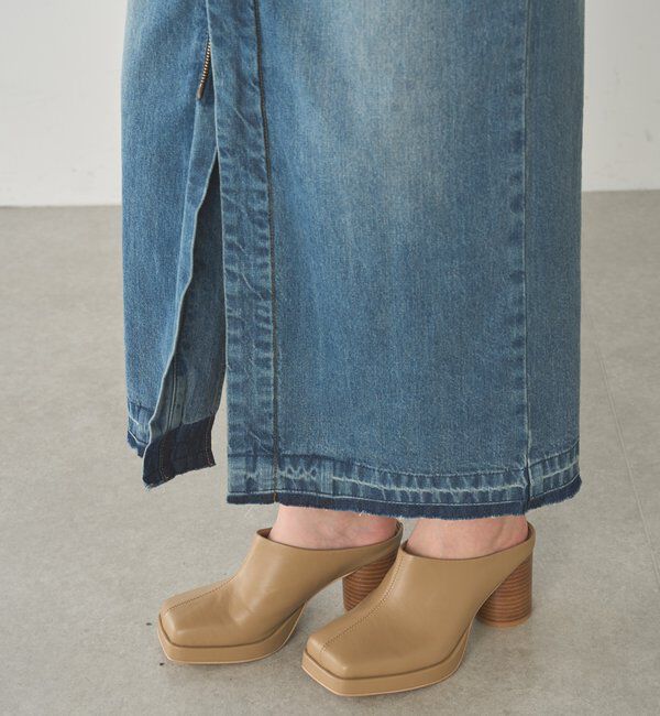  「ノーカラーデニムワンピース」|ワンピース|