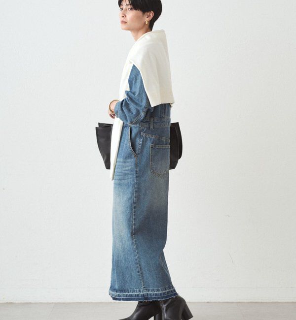  「ノーカラーデニムワンピース」|ワンピース|