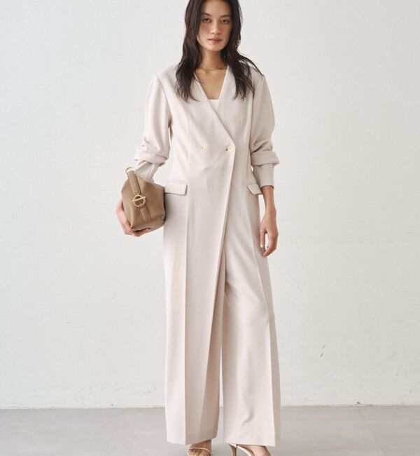  「【Atelier N5/アトリエヌメロサンク】ノーカラーオールインワン」|ワンピース|ライトベージュ