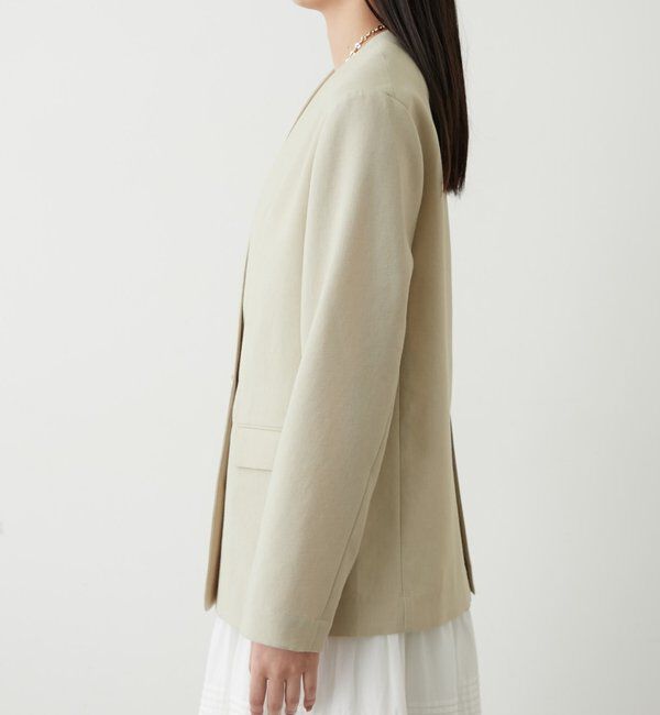 「麻調合繊ノーカラージャケット」|テーラードジャケット|