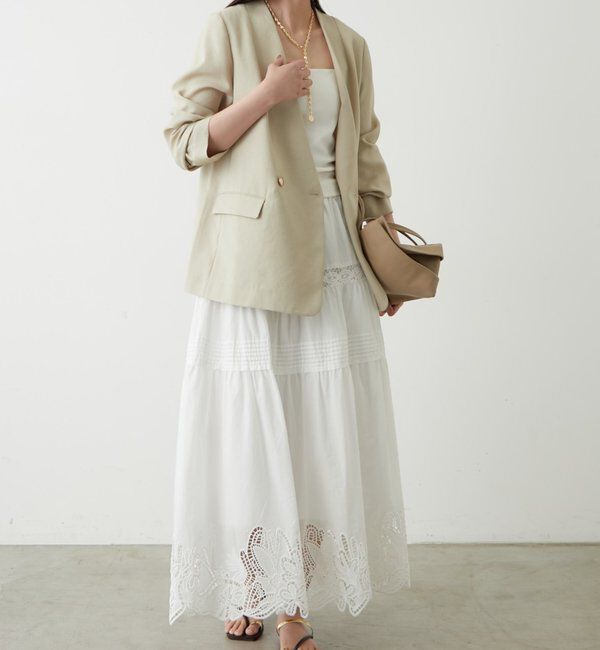  「麻調合繊ノーカラージャケット」|テーラードジャケット|