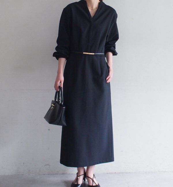  「リネンライクVワンピース」|ワンピース|ブラック