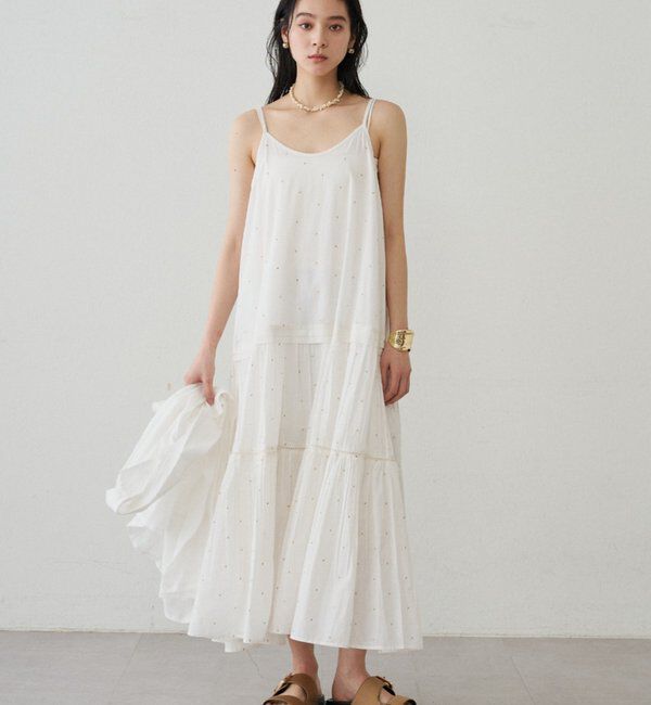  「【INDIA】刺繍ティアードキャミワンピース」|ワンピース|