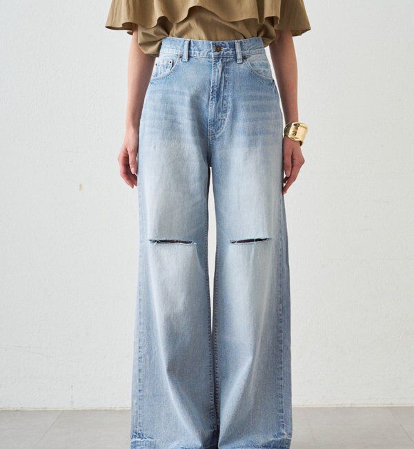  「ハイウエストダメージデニムパンツ」|デニム|