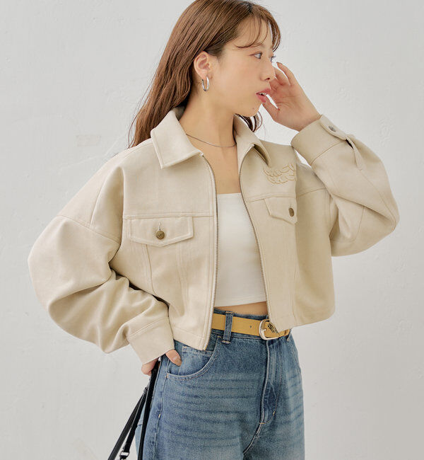  「【WEB限定/REVIVAL】胸ロゴショート丈スエードジップブルゾン」|ブルゾン・スタジャン|