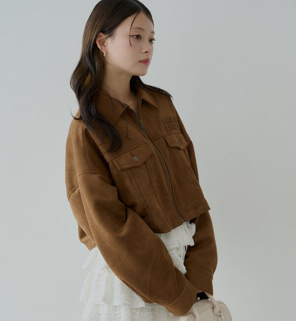  「【WEB限定/REVIVAL】胸ロゴショート丈スエードジップブルゾン」|ブルゾン・スタジャン|