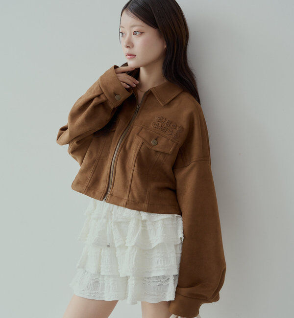  「【WEB限定/REVIVAL】胸ロゴショート丈スエードジップブルゾン」|ブルゾン・スタジャン|キャメル