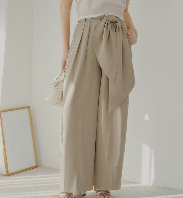  「【SALON by Chico】 BIGリボンスラックスロングパンツ」|チノ|